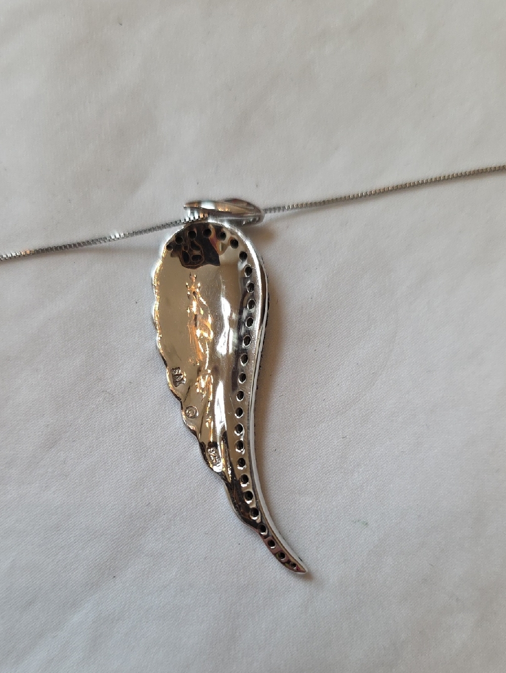 Sterling Silver Angel Wing Pendant Necklace With Black Stones - Picture 4 of 4